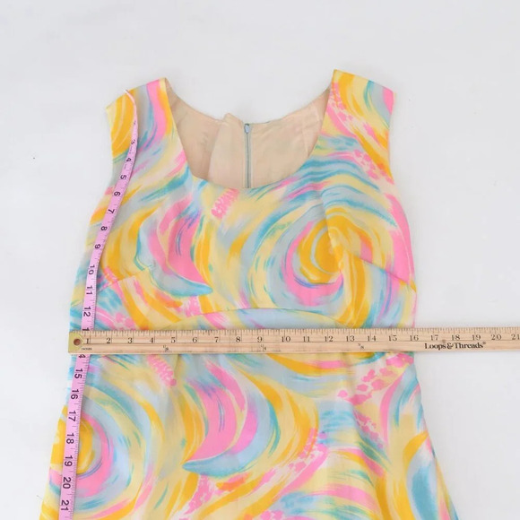 Yellow Teal Pink Tie Dye Sleeveless  Sunset Rainbow Cloud Flowy Maxi Dress M - Picture 3 of 13